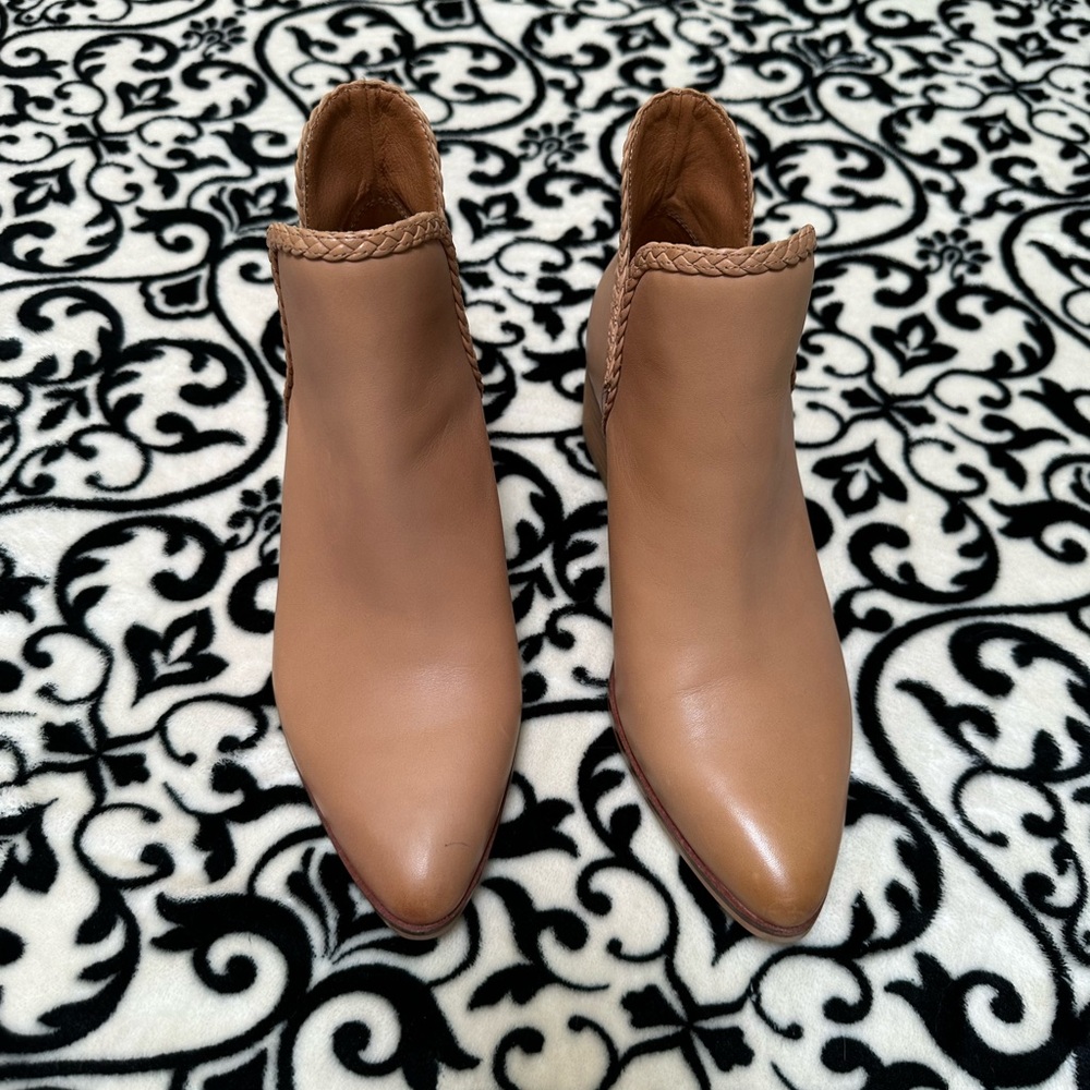 Buttery soft leather nude slip on booties.